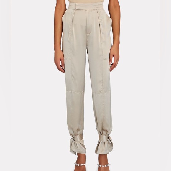 NWT NICHOLAS Erato high waist Tapered Silk pant trousers with cuff tabs in fog - Picture 2 of 8